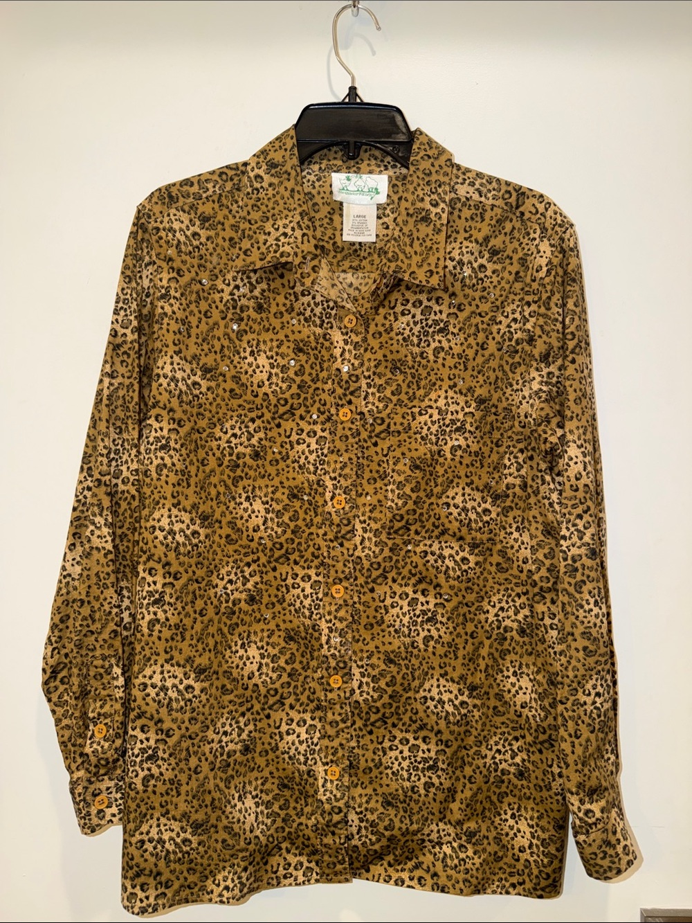 Vintage The Quacker Factory Leopard Print Oversized Button Down Shirt, Sz L